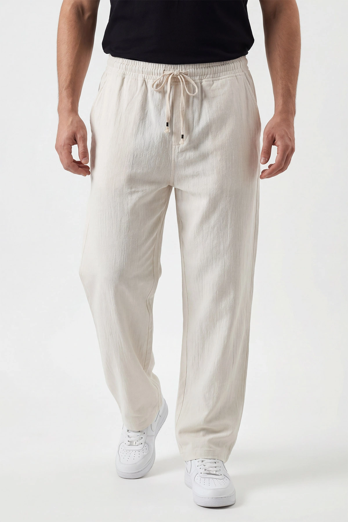Ekru Yeni Sezon Baggy Belden Bağlamalı Erkek Pantolon 442265