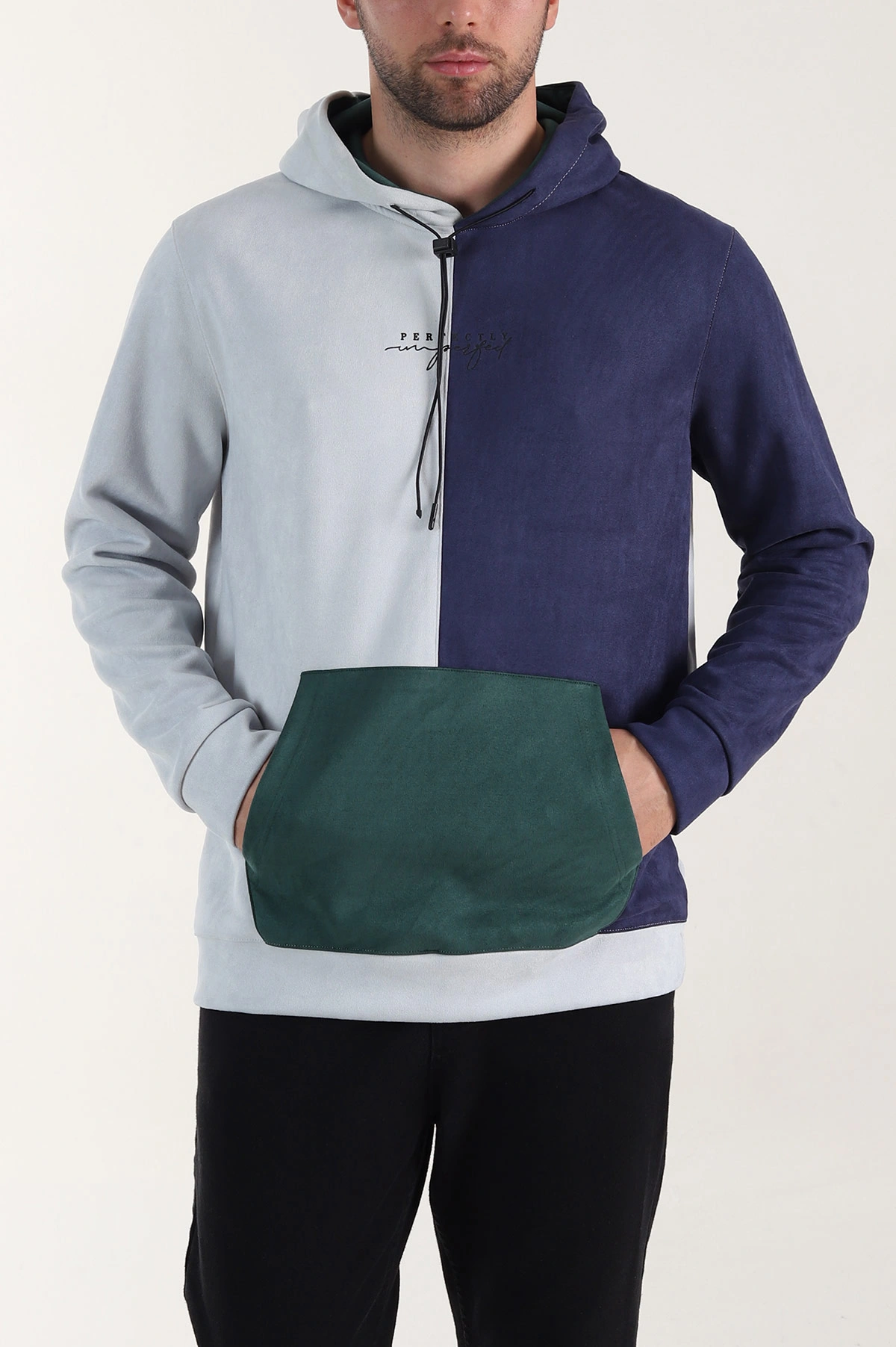 Ekru Zümrüt Yeşili Kapüşonlu Yazı Detaylı Cepli Erkek Sweatshirt 413631