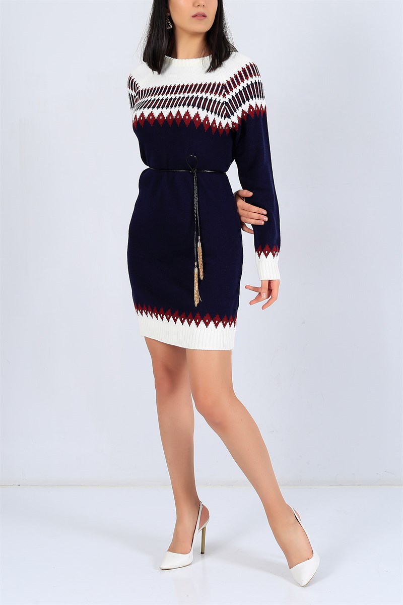Etnik Desen Lacivert Triko Tunik 25005B