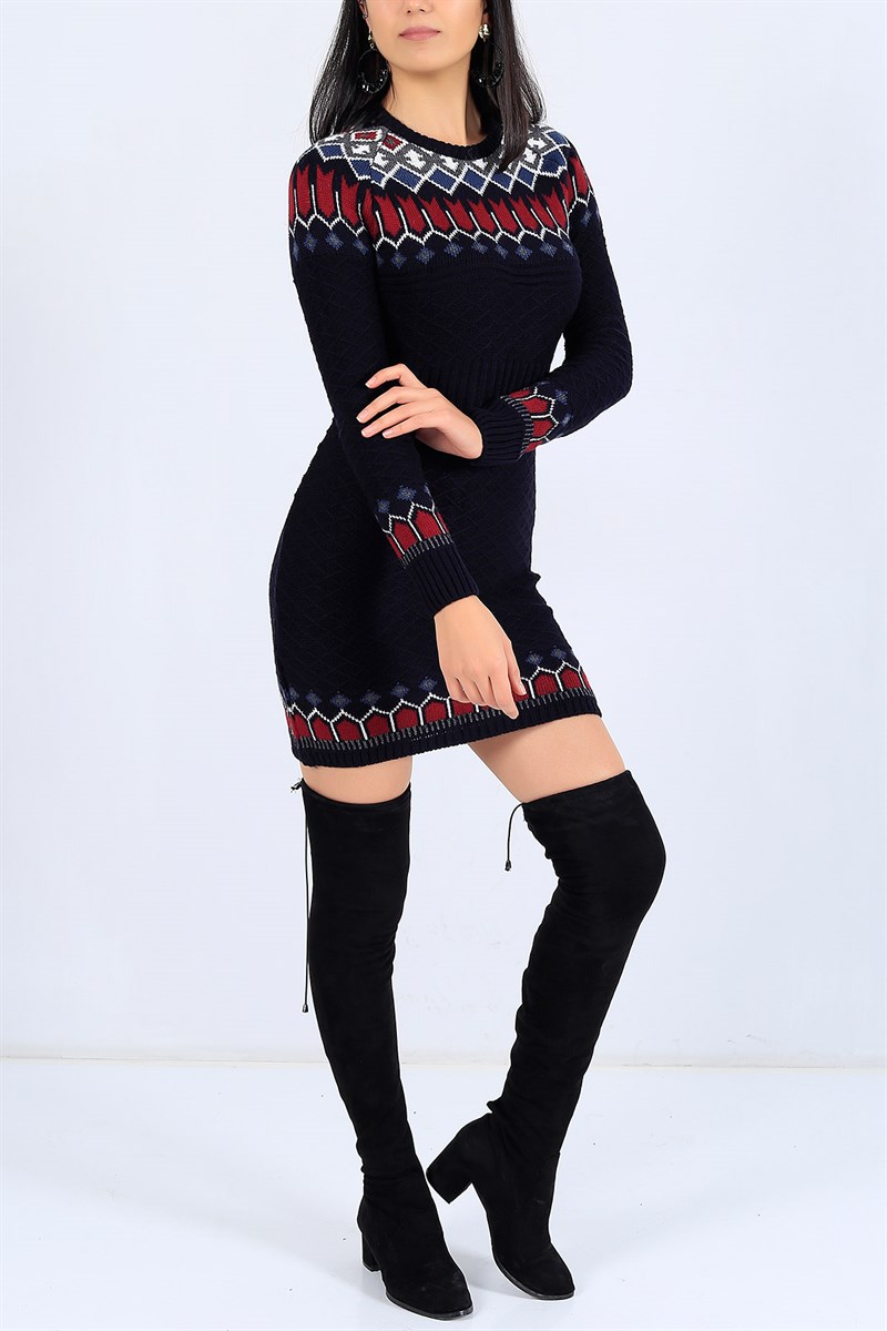 Etnik Desen Lacivert Triko Tunik 25007B