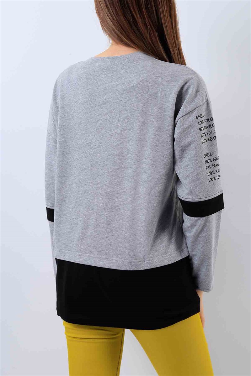 Fermuar Detaylı Gri Bayan Sweat 18512B
