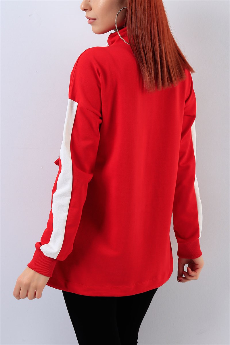Fermuarlı Kırmızı Bayan Sweat 18847B