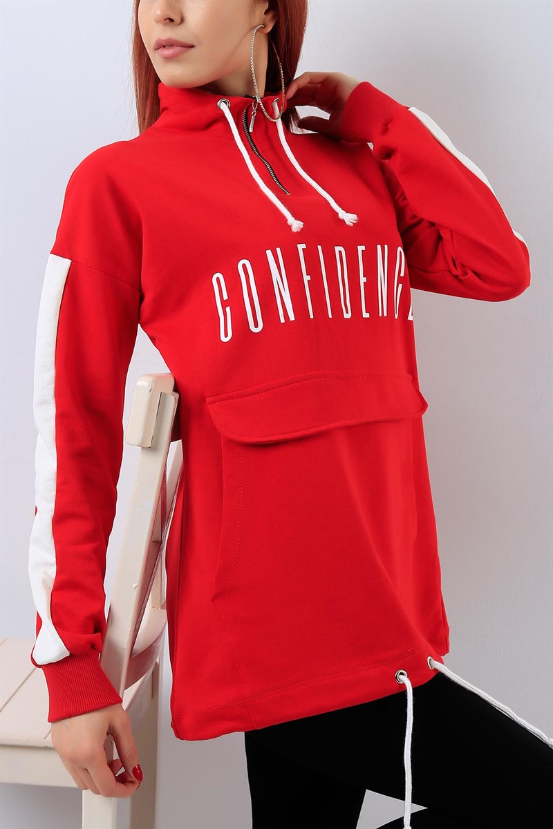 Fermuarlı Kırmızı Bayan Sweat 18847B