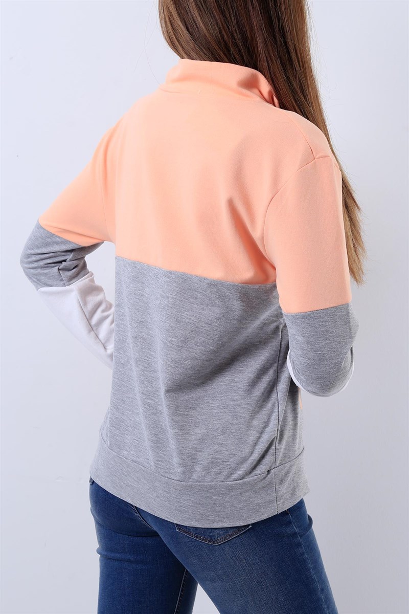 Fermuarlı Pudra Bayan Sweat 17512B