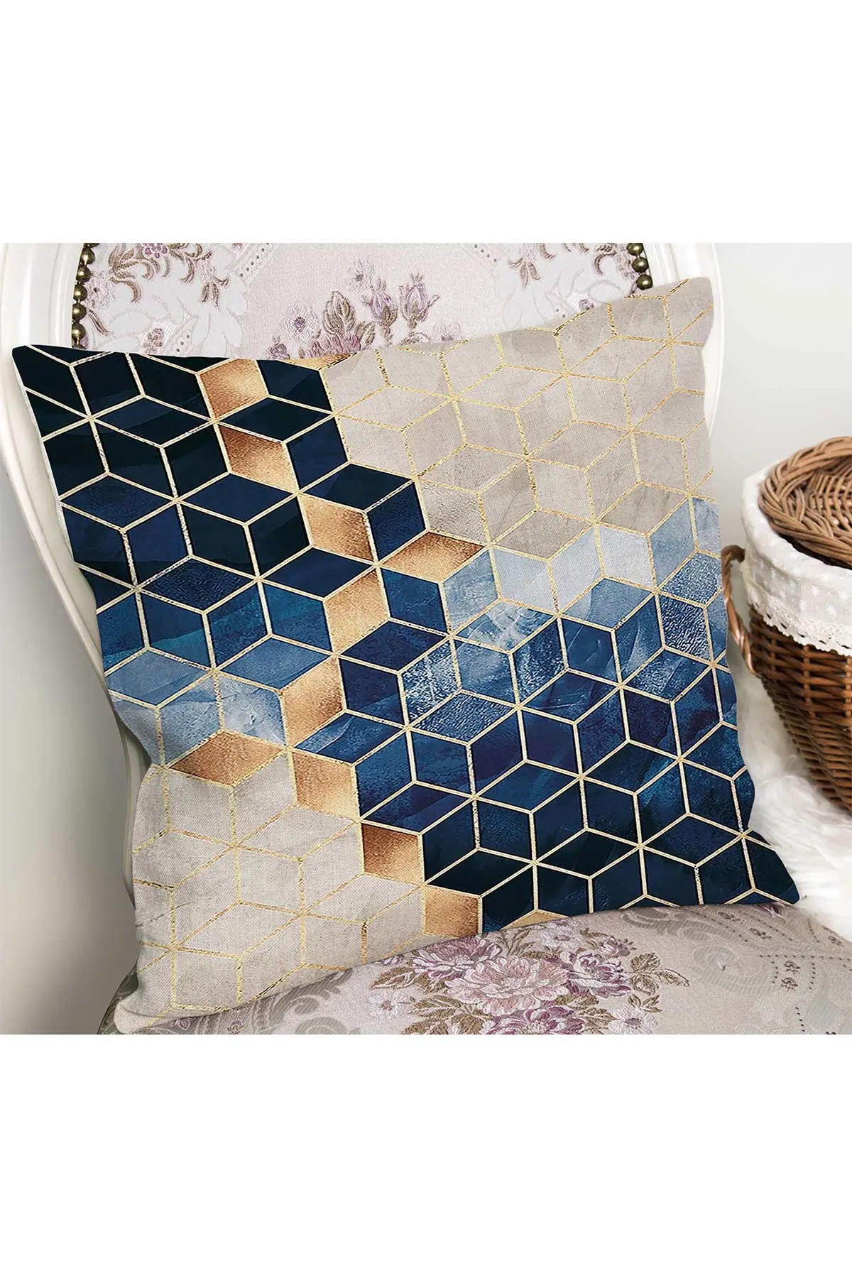 43x43 Dijital Baskılı Fermuarlı Modern Kırlent Kılıfı 308784