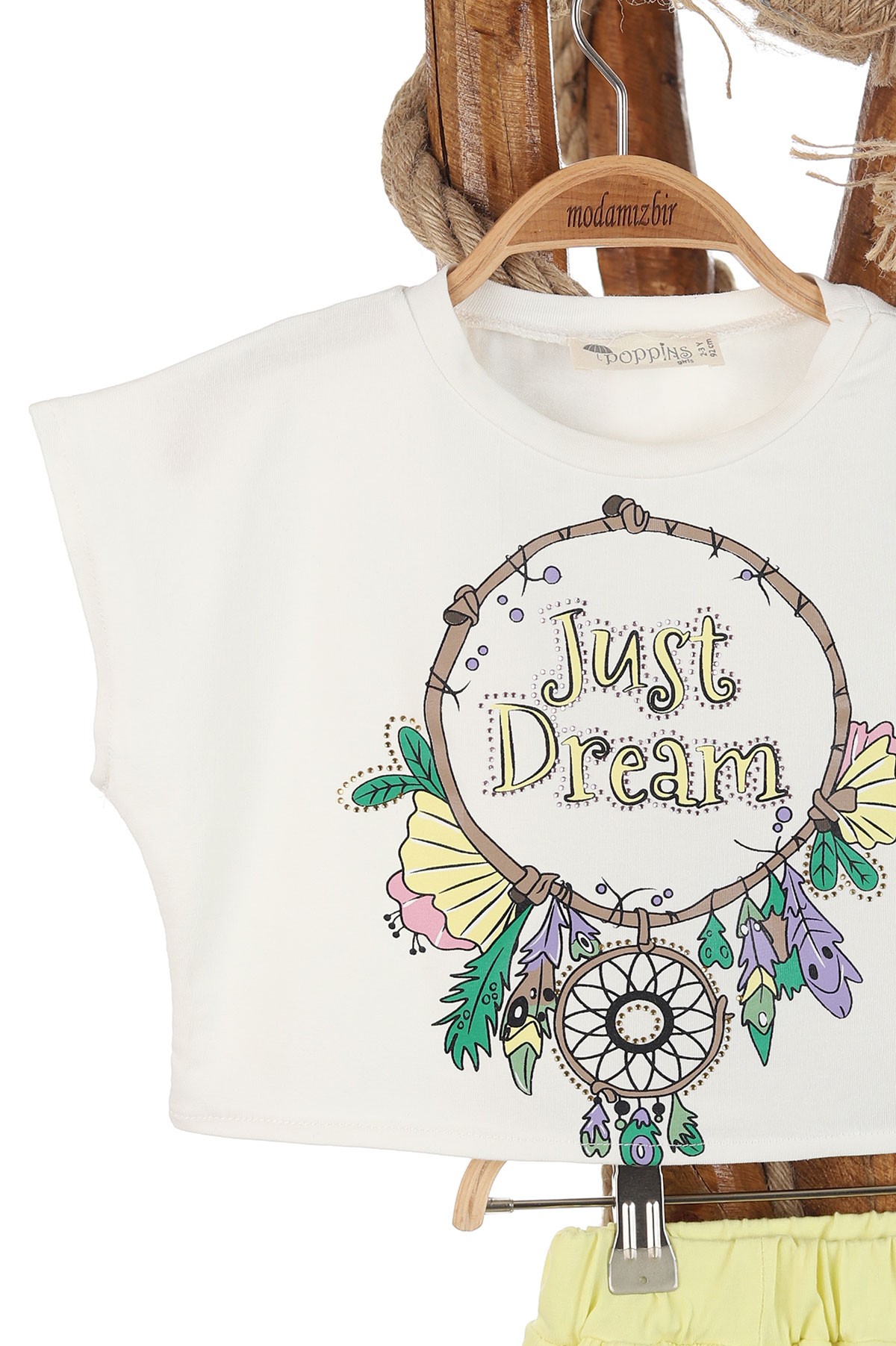 Fıstık Yeşili (2-5 Yaş) Just Dream Baskılı Taş İşlemeli Etekli Kız Çocuk Takım 164742