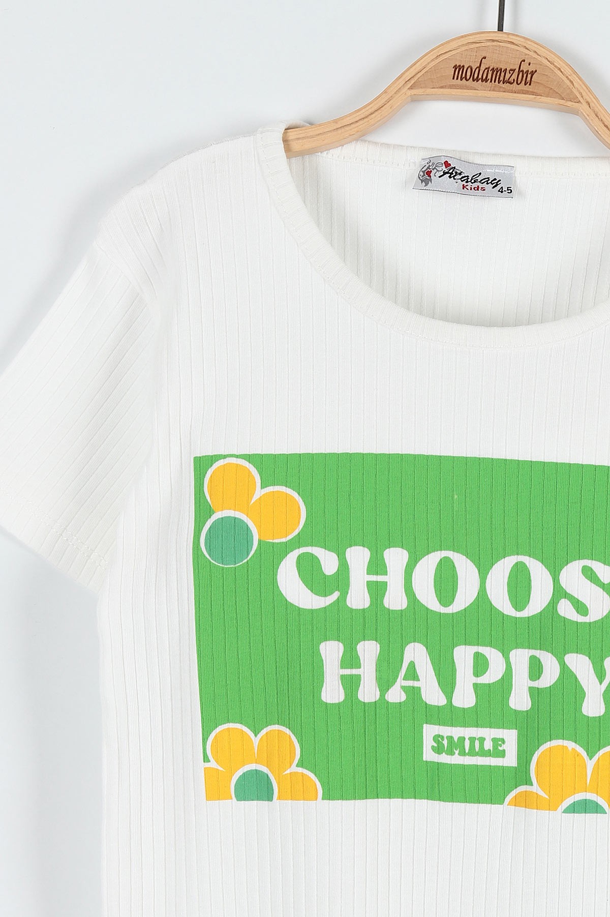 Fıstık Yeşili (5-8 Yaş) Choose Happy Baskılı Şortlu Fitilli Kız Çocuk Takım 184830