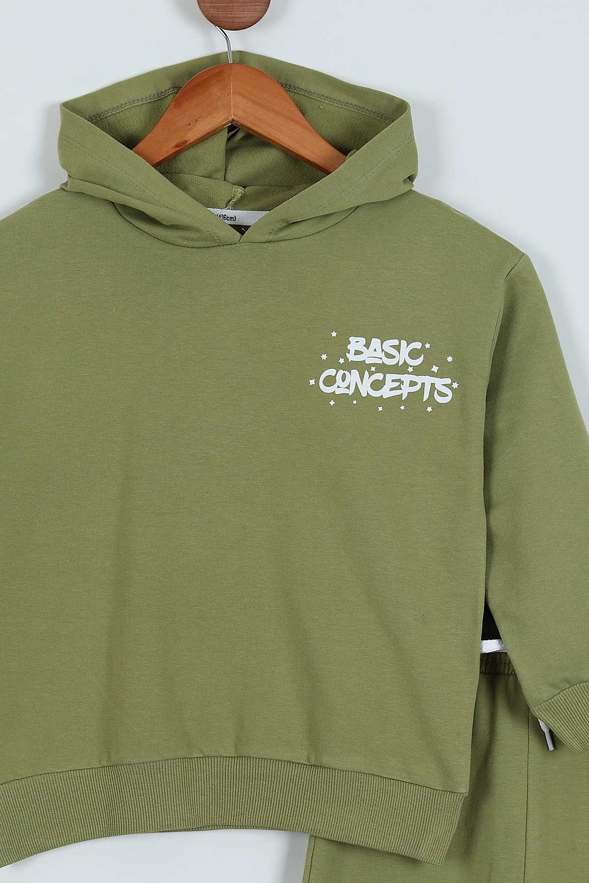 Fıstık Yeşili (6-10 Yaş) Basic Baskılı Kapüşonlu Erkek Çocuk Takım 223408
