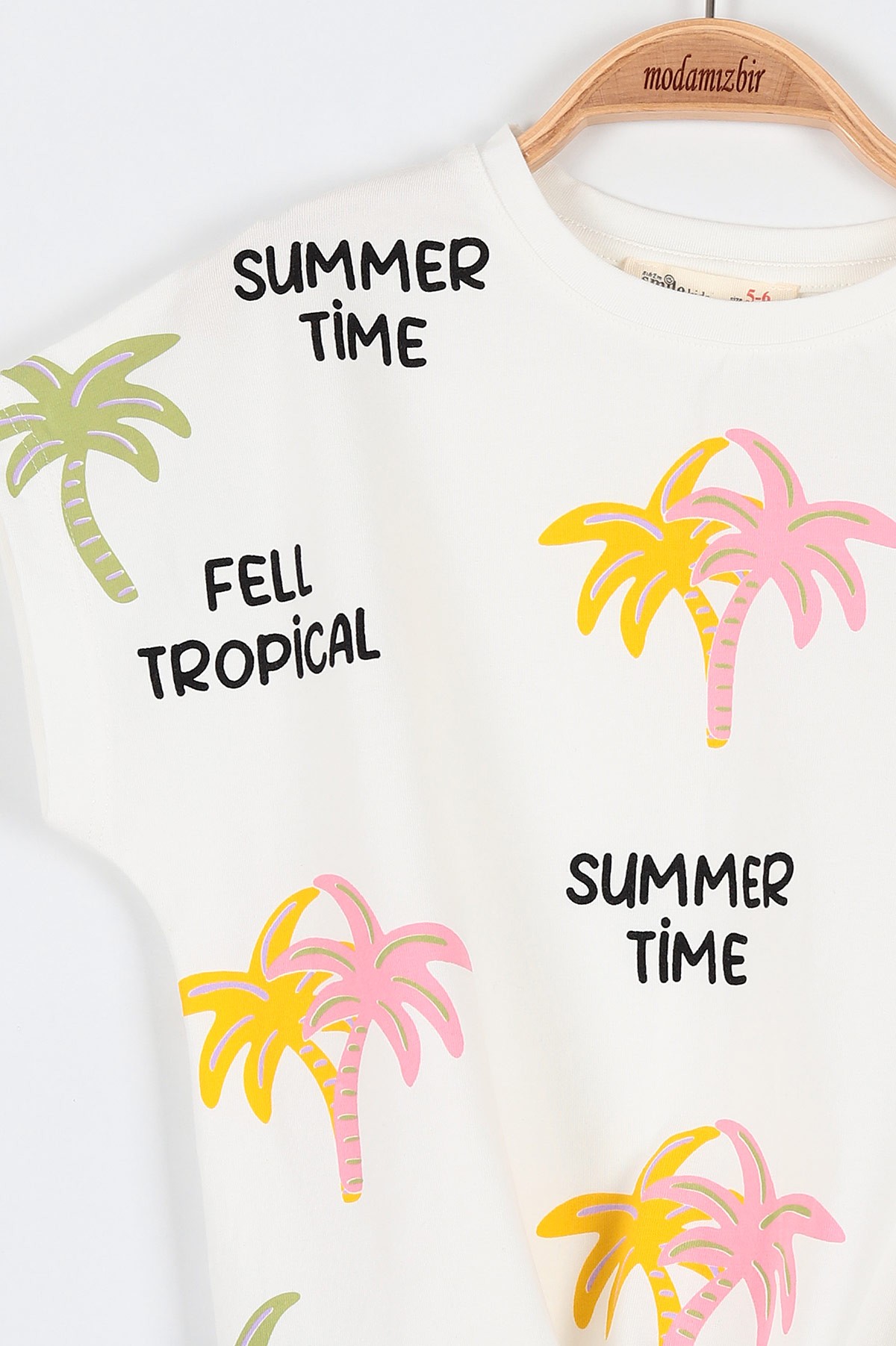 Fıstık Yeşili (6-9 Yaş) Palmiye Summer Time Baskılı Şortlu Önden Bağlamalı Kız Çocuk Takım 192425