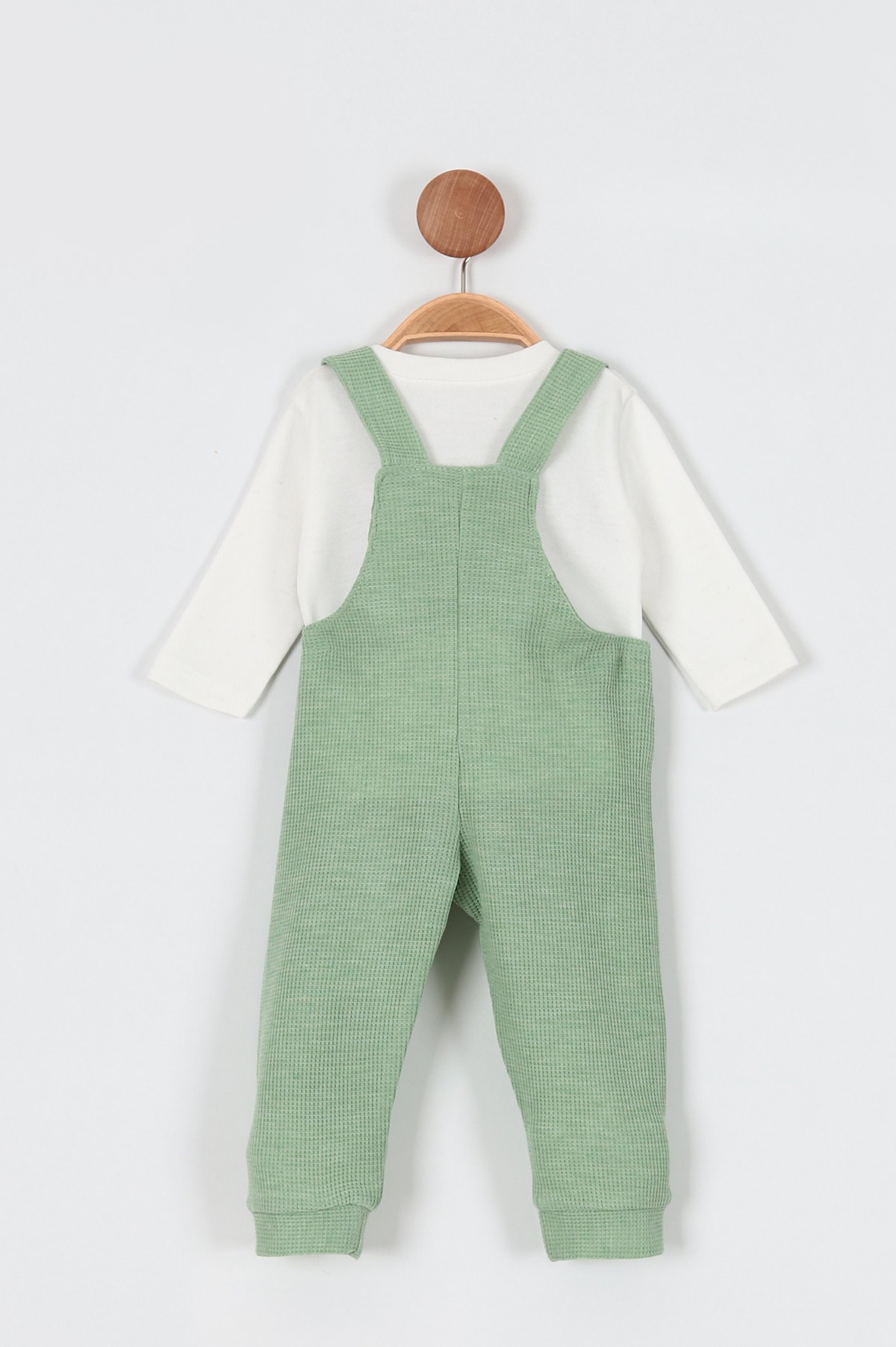Fıstık Yeşili (9-24 Ay) Ayı Oyuncaklı Cep Düğme Detaylı Erkek Bebe Takım 198382