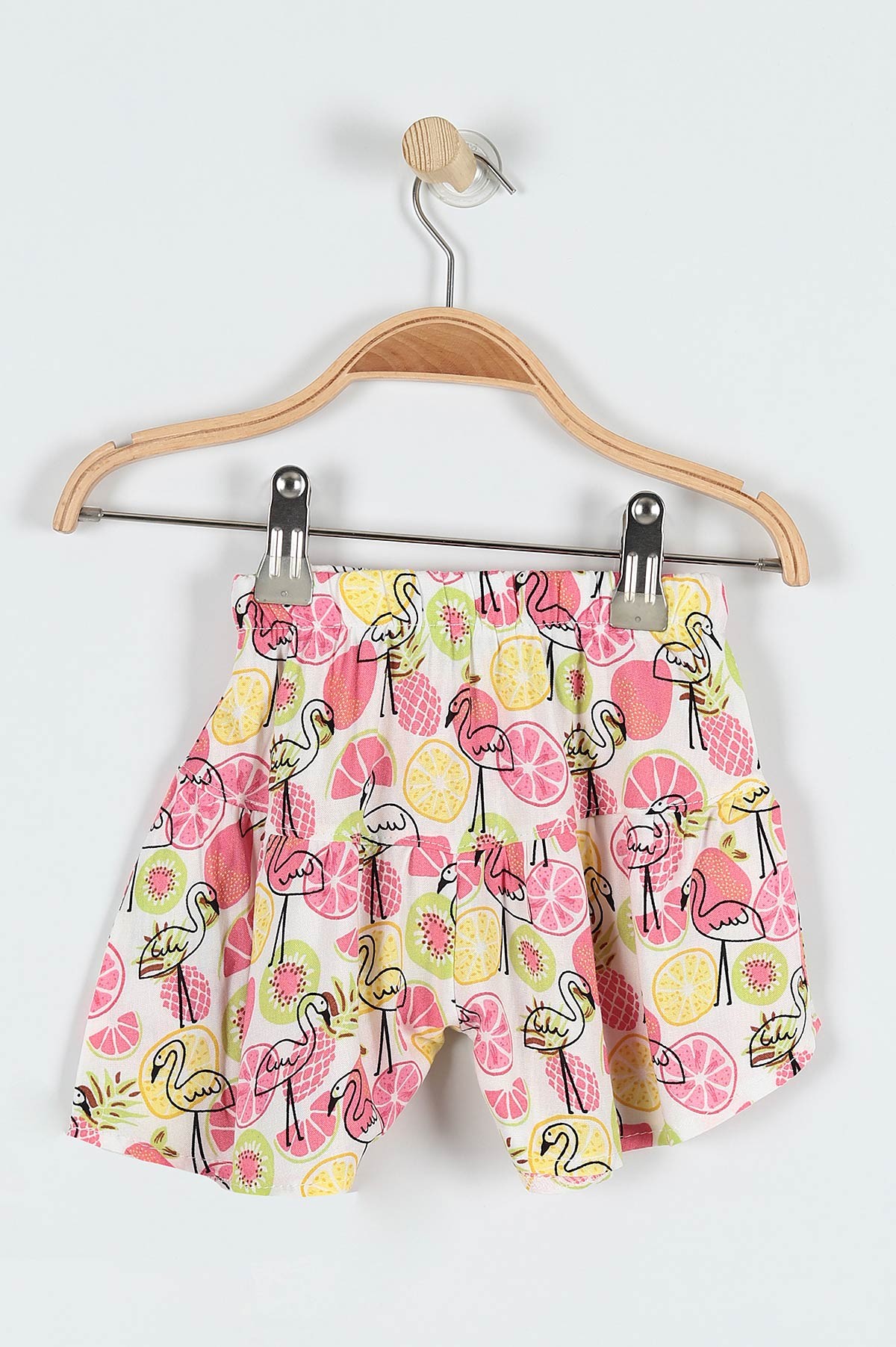 Fıstık Yeşili (9-24 Ay) Flamingo Çiçek Baskılı Omuz Fiyonk Detaylı Şortlu Kız Bebe Takım 182601