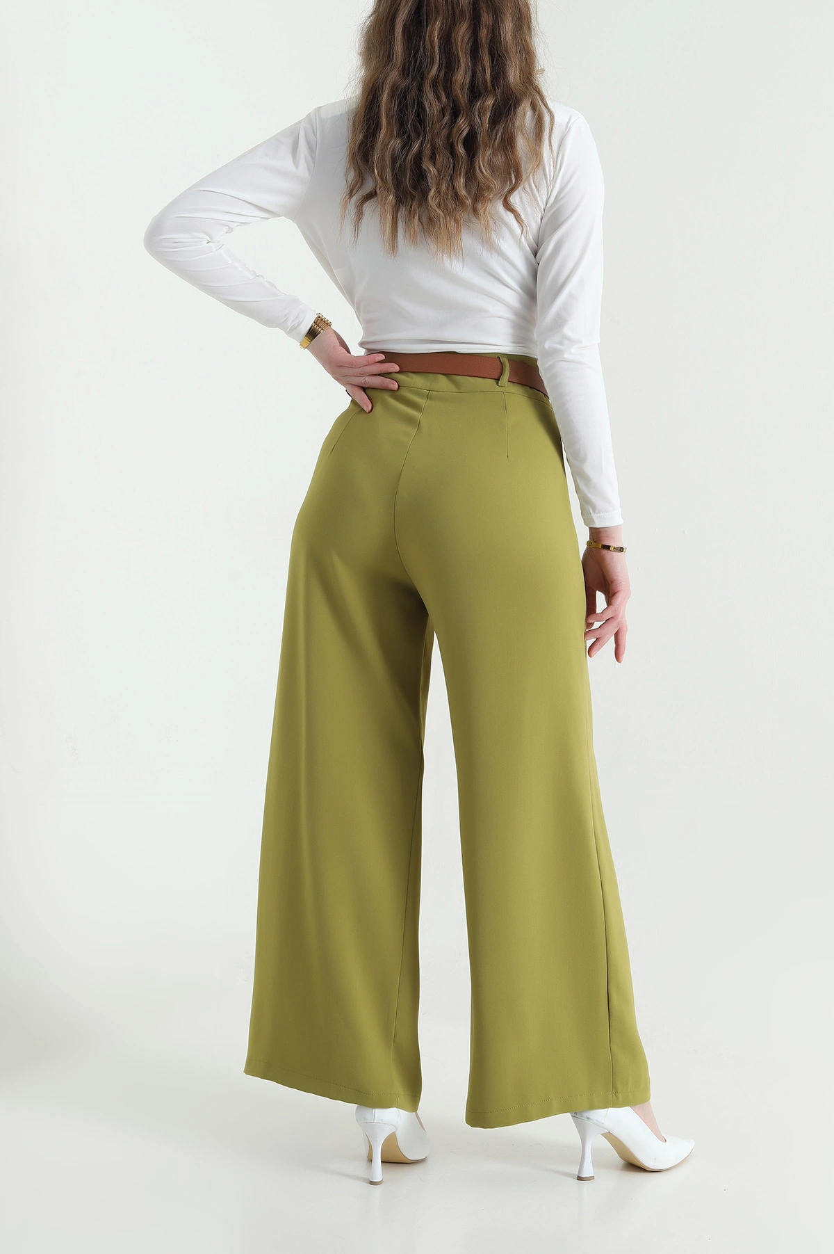Fıstık Yeşili Fermuarlı Tencel Crep Kadın Pantolon 440760