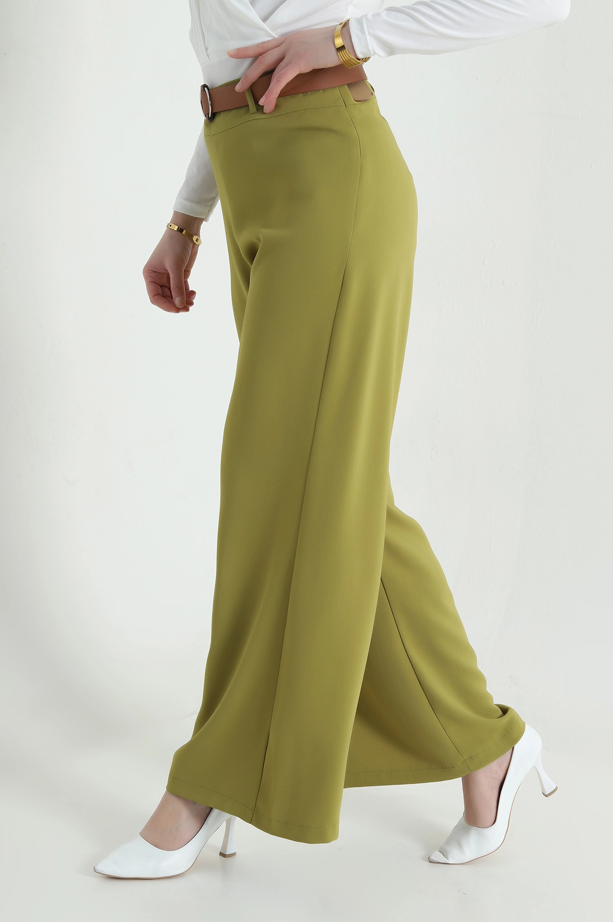 Fıstık Yeşili Fermuarlı Tencel Crep Kadın Pantolon 440760