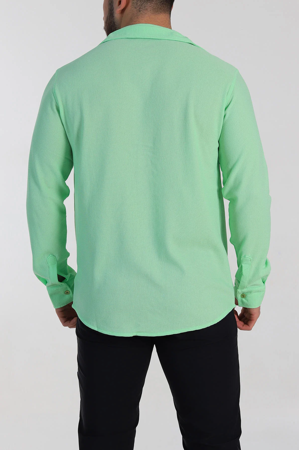 Fıstık Yeşili Slim Fit Petek Dokulu Uzun Kollu Erkek Gömlek 325208