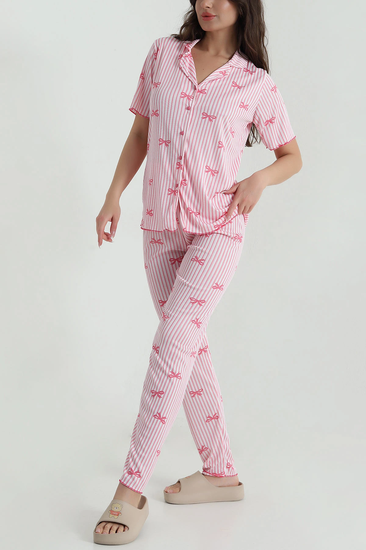 Fitilli Düğmeli Kadın Pijama Takımı 458840