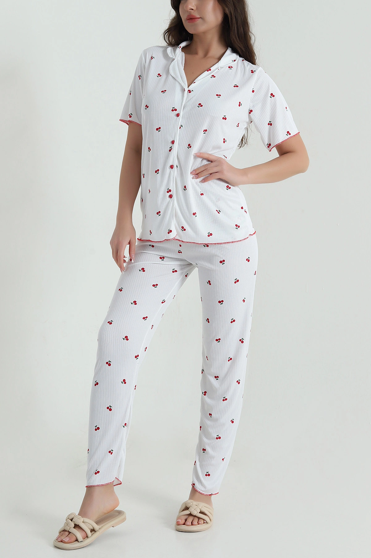 Fitilli Düğmeli Kadın Pijama Takımı 458846