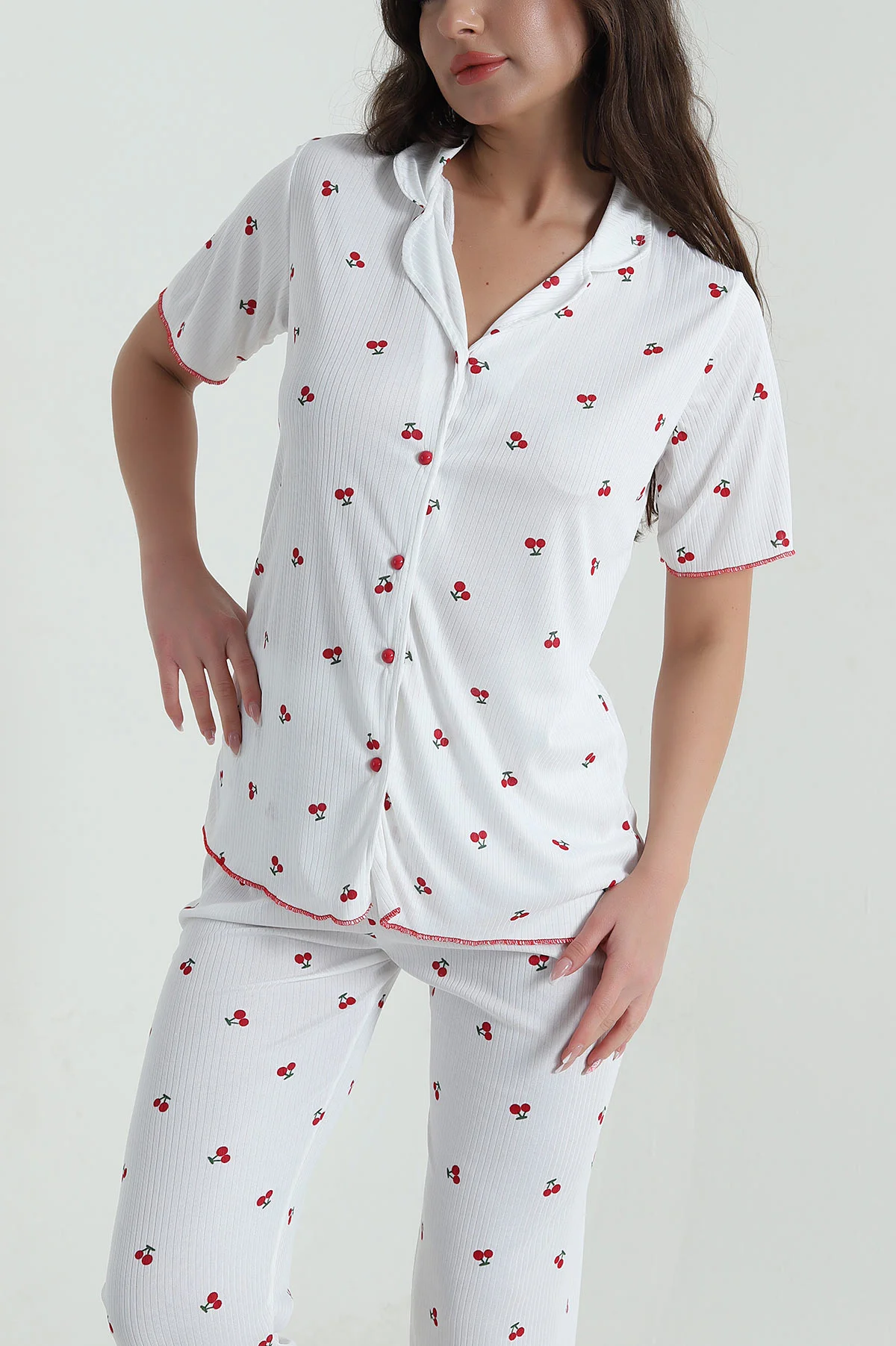 Fitilli Düğmeli Kadın Pijama Takımı 458846
