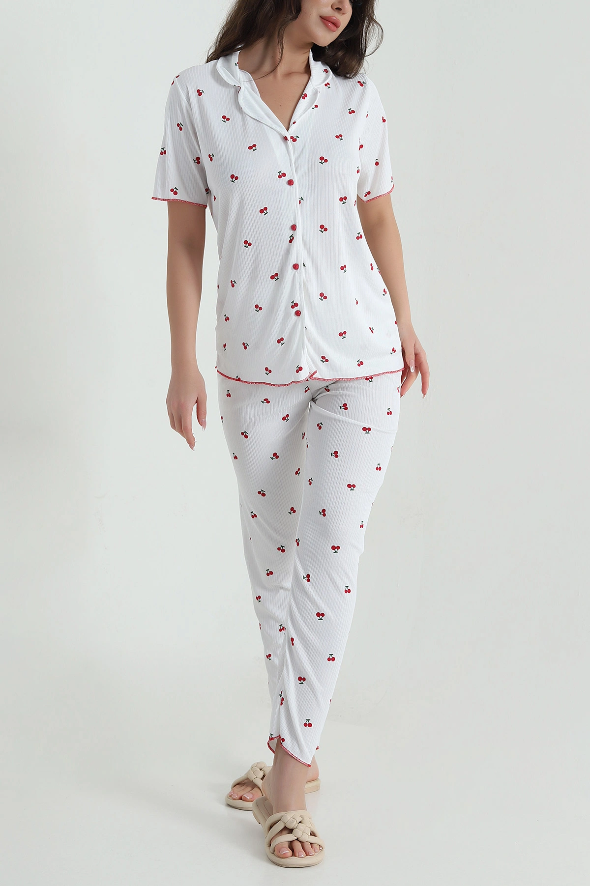 Fitilli Düğmeli Kadın Pijama Takımı 458846