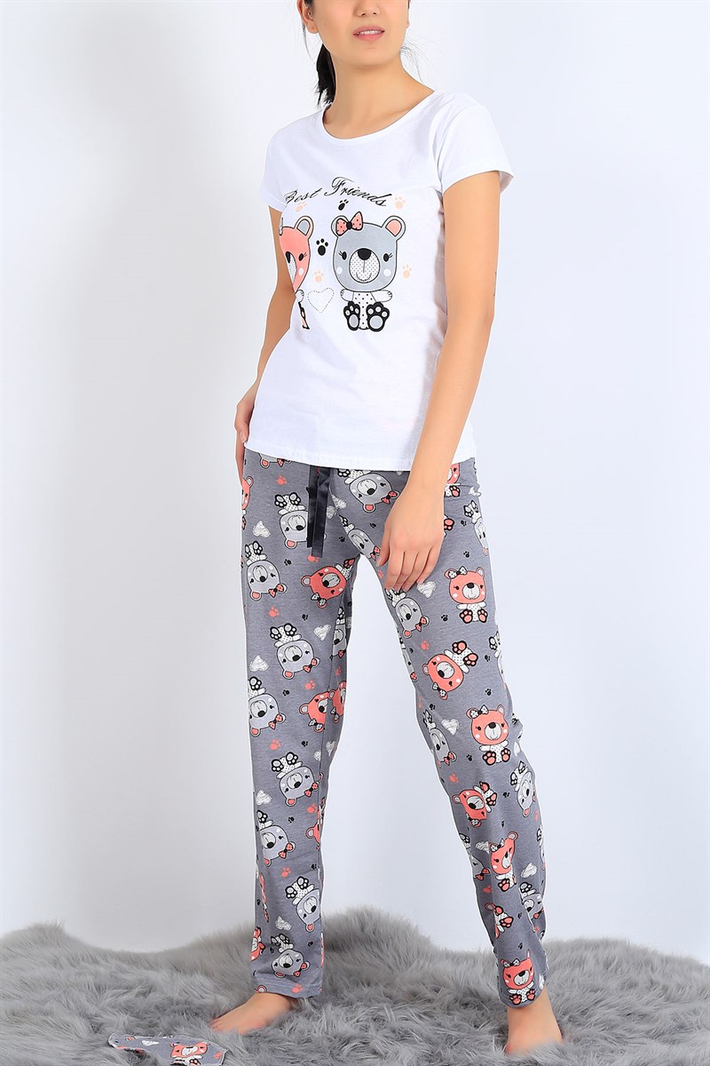 Friends Baskılı Gri Beyaz Pijama Takımı 25499B