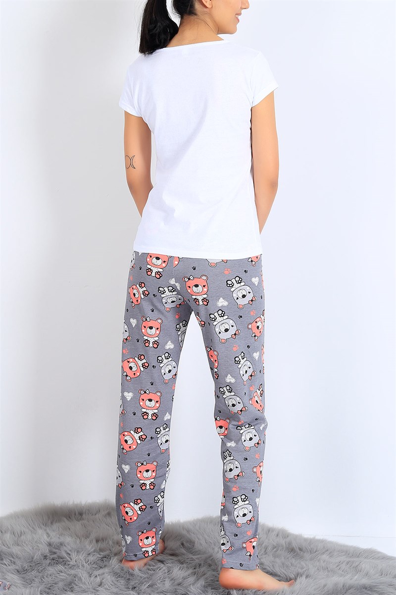 Friends Baskılı Gri Beyaz Pijama Takımı 25499B