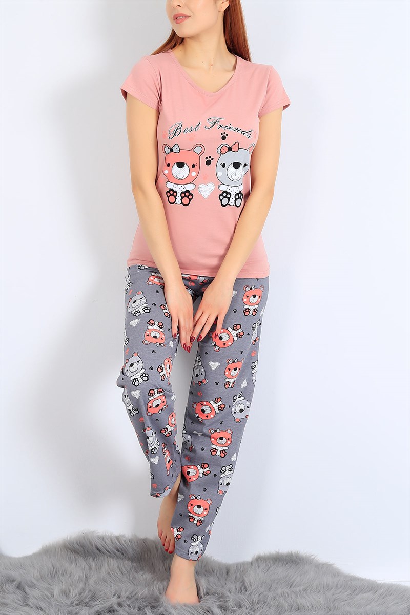 Friends Baskılı Gri Pudra Pijama Takımı 25500B