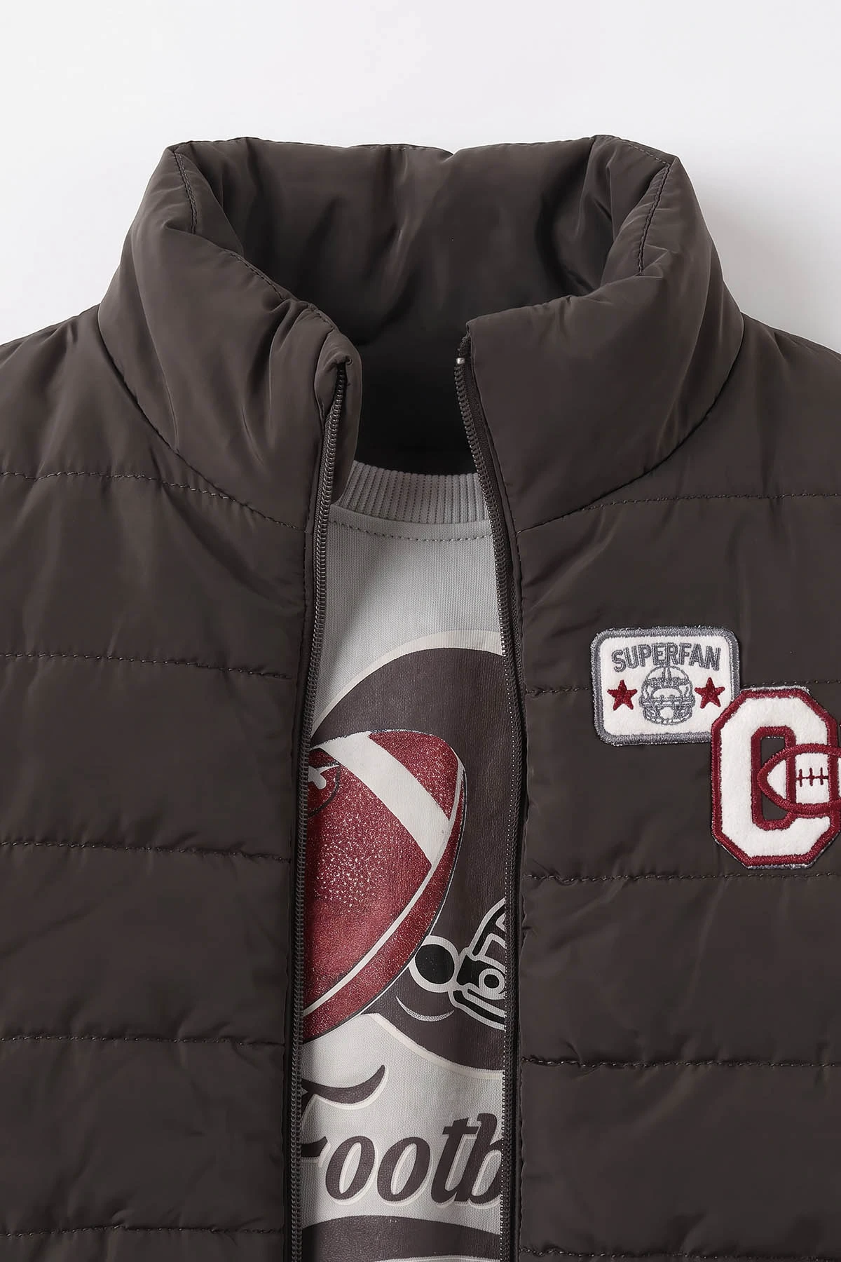 Füme (1-4 Yaş)Football Baskılı Sweatli Şişme Yelekli 2 İp Erkek Çocuk&Bebek 3'lü Takım 490199