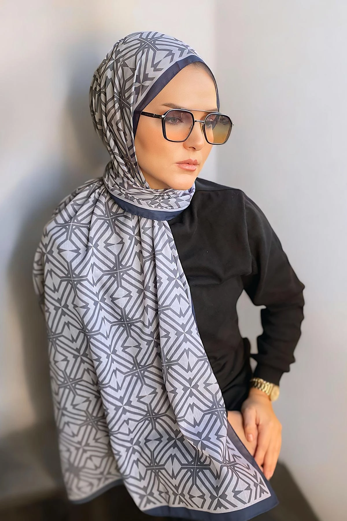 Füme 180X70 cm Dijital Baskı Baryy Desenli Pamuk Şal 331652
