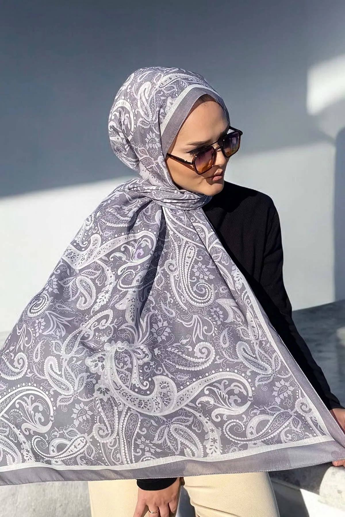 Füme 180X70 cm Dijital Baskı Shıne Desenli Pamuk Şal 333506