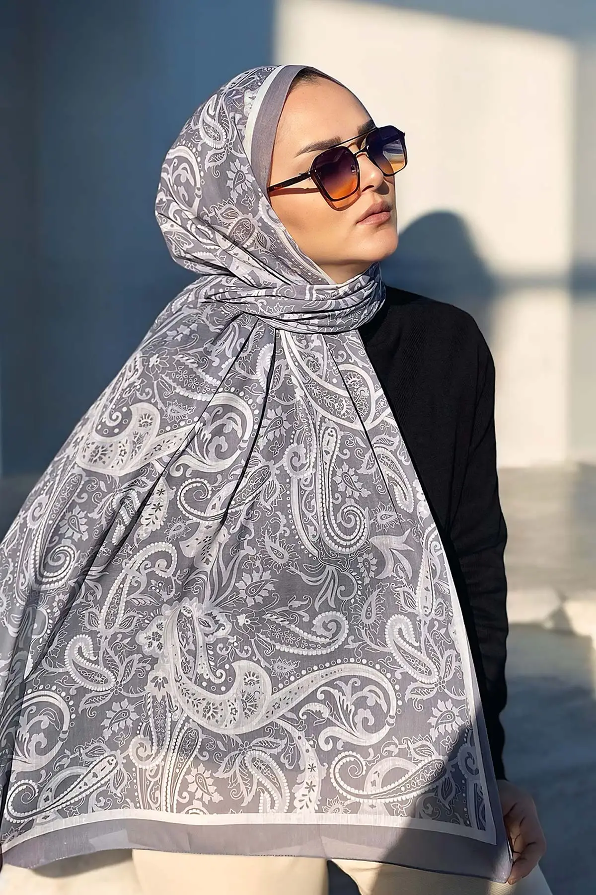 Füme 180X70 cm Dijital Baskı Shıne Desenli Pamuk Şal 333506
