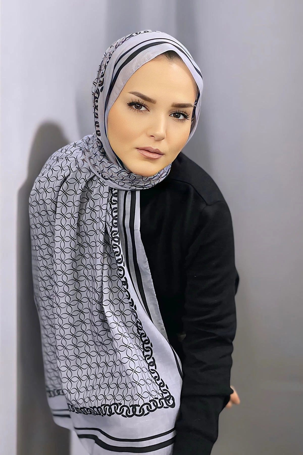 Füme 180X70 cm Dijital Baskı Zincir Desenli Pamuk Şal 332918
