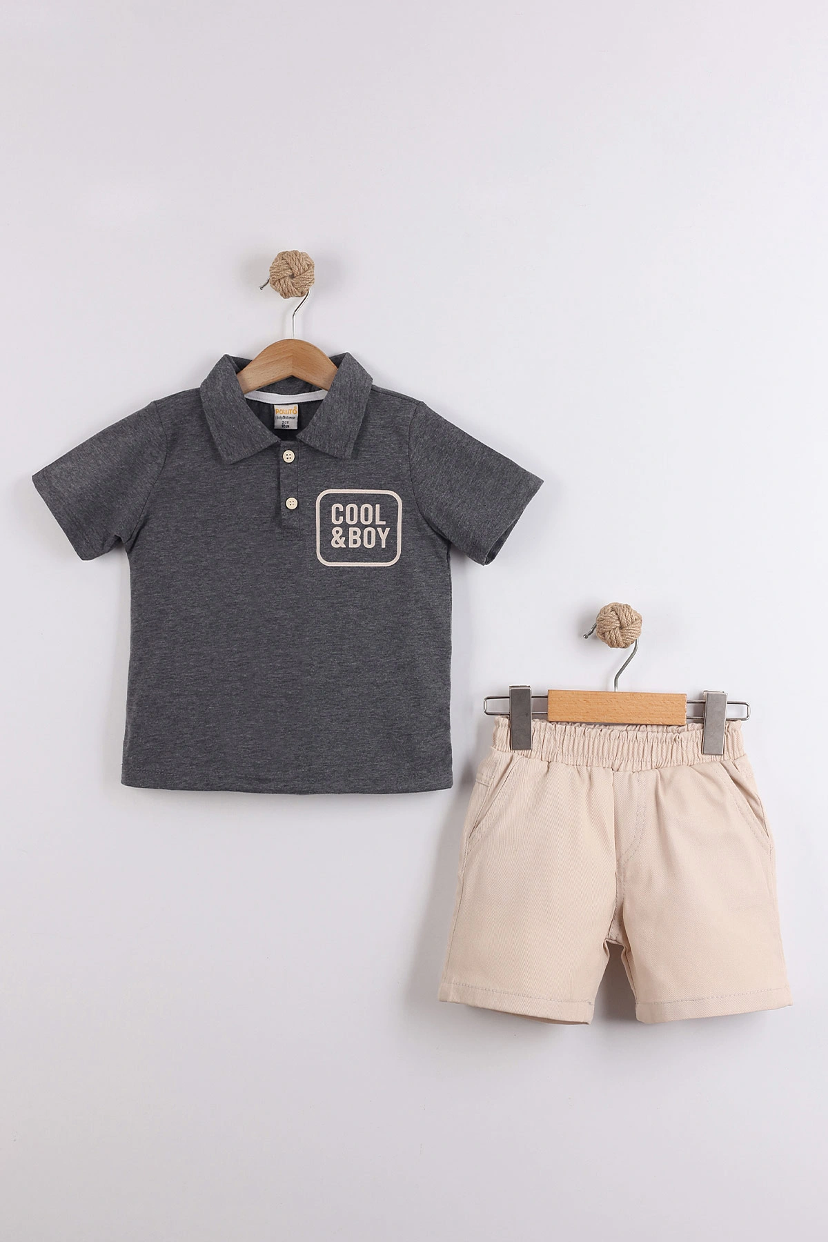 Füme (2-10  Yaş) Polo Yaka Cool Boy Baskılı Tişörtlü Gabardin Şortlu Erkek Çocuk Yazlık 2'li Takım 454619