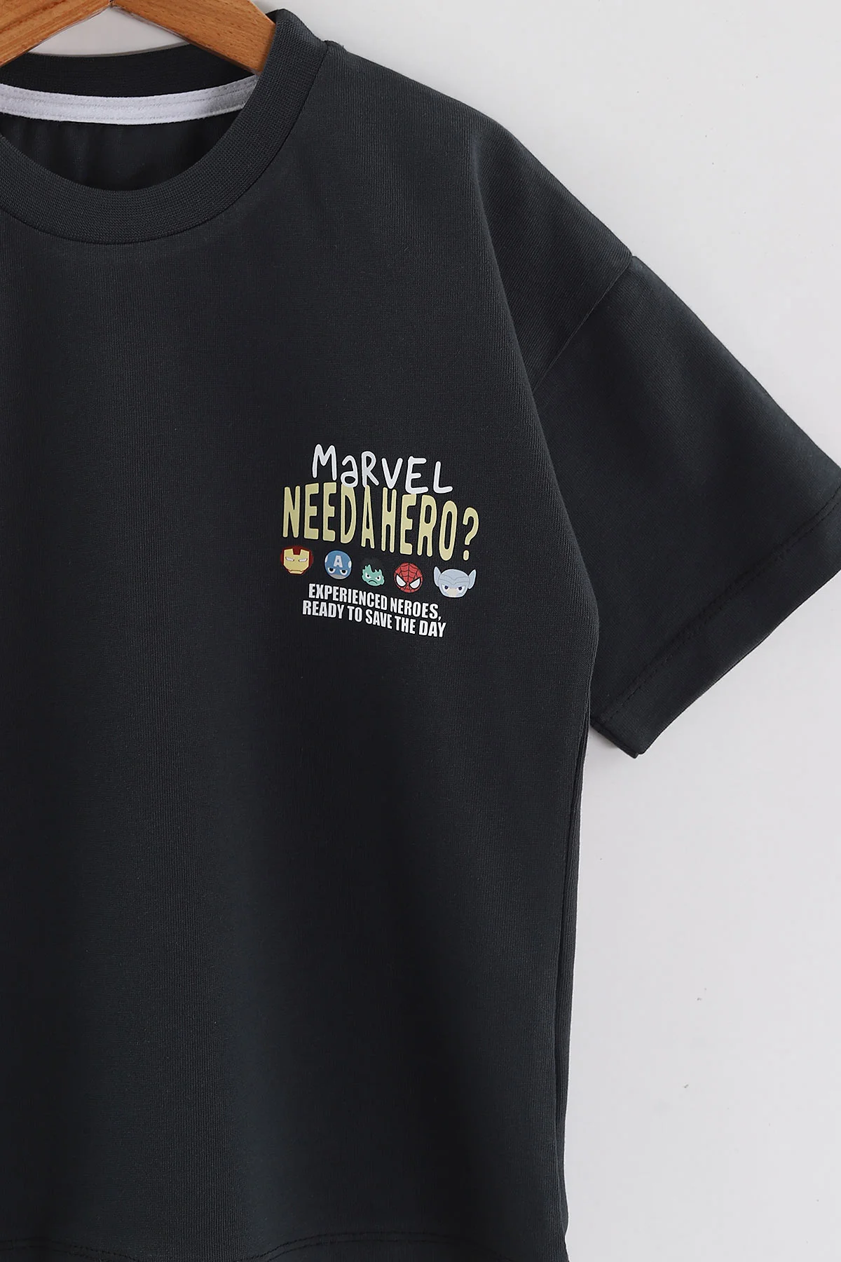 Füme (3-10 Yaş) Hero Baskılı Oversize Erkek Çocuk Tişört 469024
