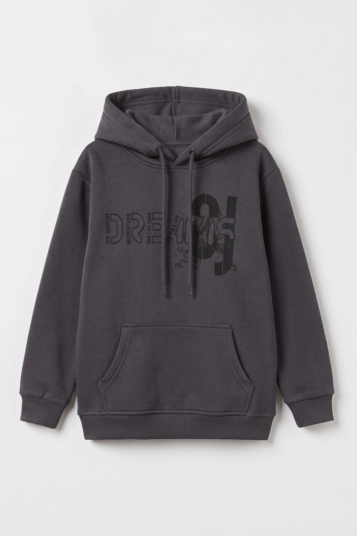 Füme (4-12 Yaş) Dreams Baskılı Kapüşonlu ve Kanguru Cepli  3 İp Şardonlu Erkek Çocuk Sweatshirt 496869