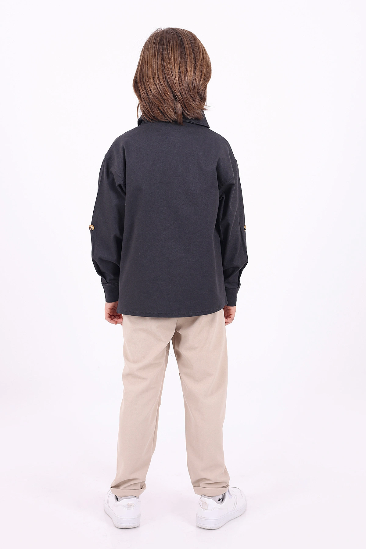 Füme (5-14 Yaş) Çift Cepli Oversize Kalıp Erkek Çocuk Gabardin Gömlek 323439