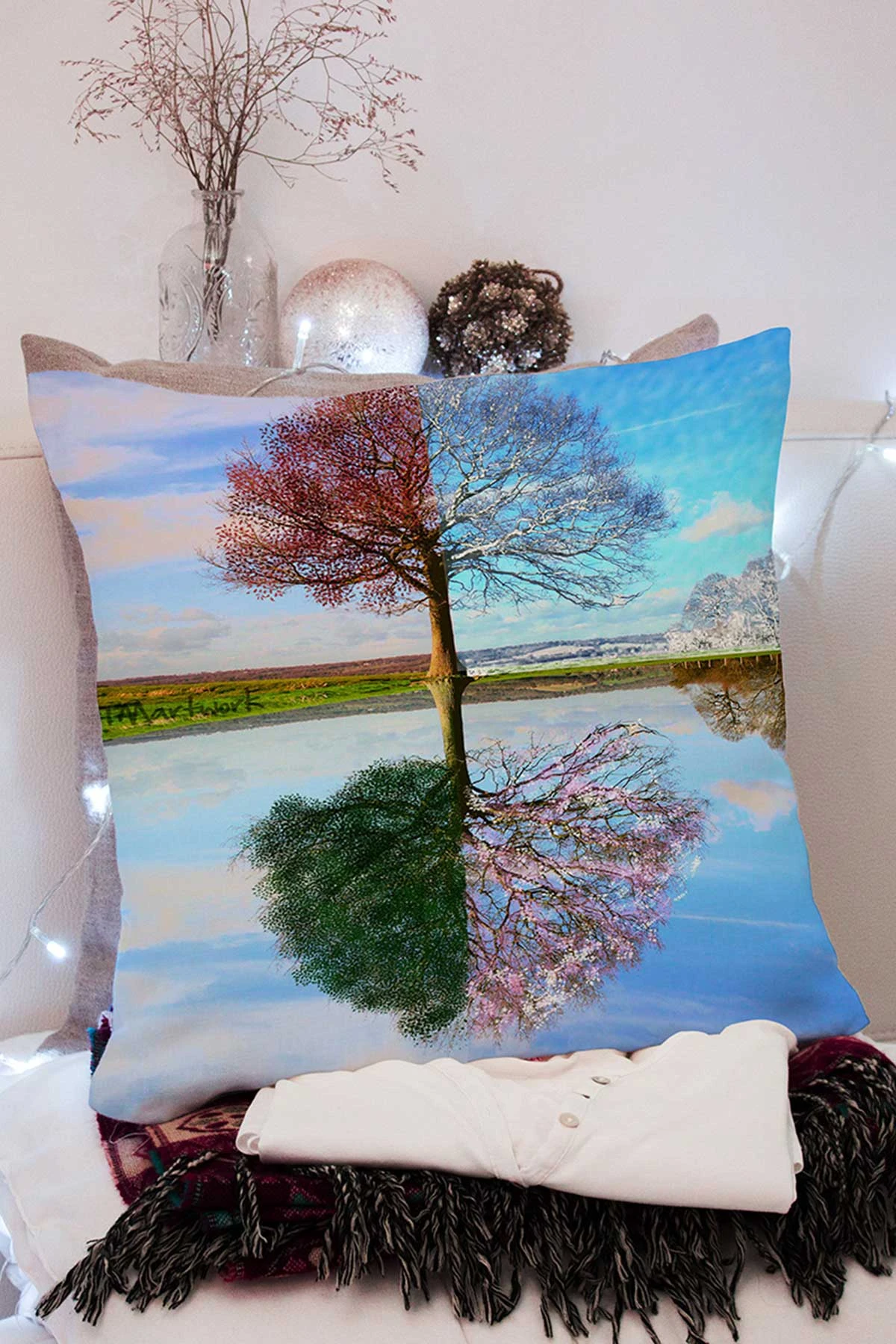 Mavi 43x43 Dijital Baskılı Fermuarlı Modern Kırlent Kılıfı 272765