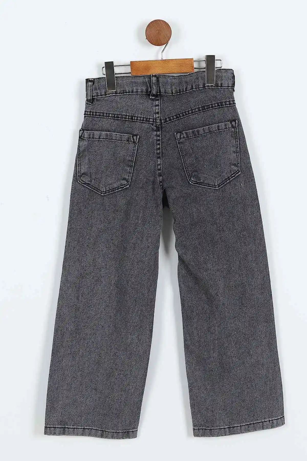 Füme (5-10 Yaş)Boncuklu Fiyonk Nakışlı Kız Çocuk Kot Pantolon 415241