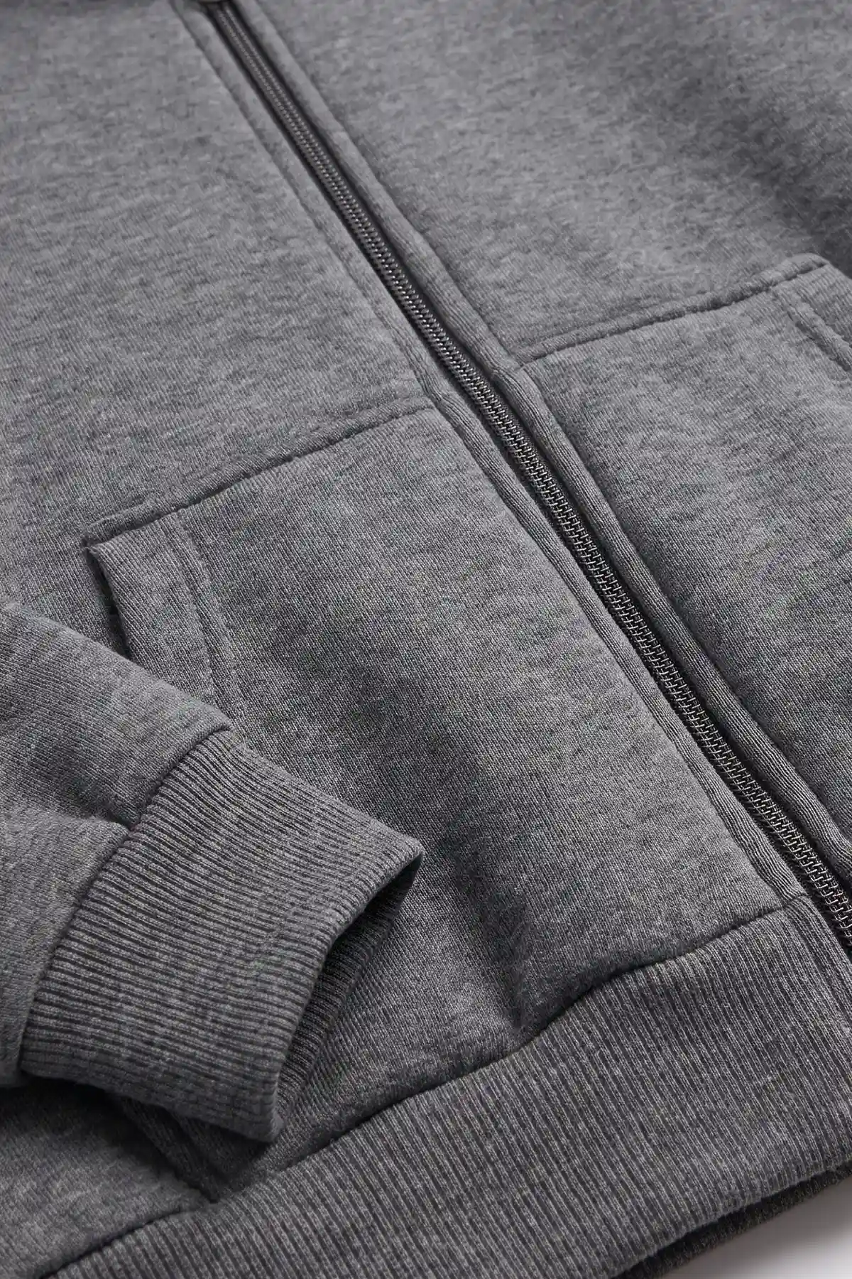 Füme (5-12 Yaş) Baskısız Fermuarlı Kapüşonlu 3 ip Şardonlu Erkek Çocuk Sweatshirt 483578