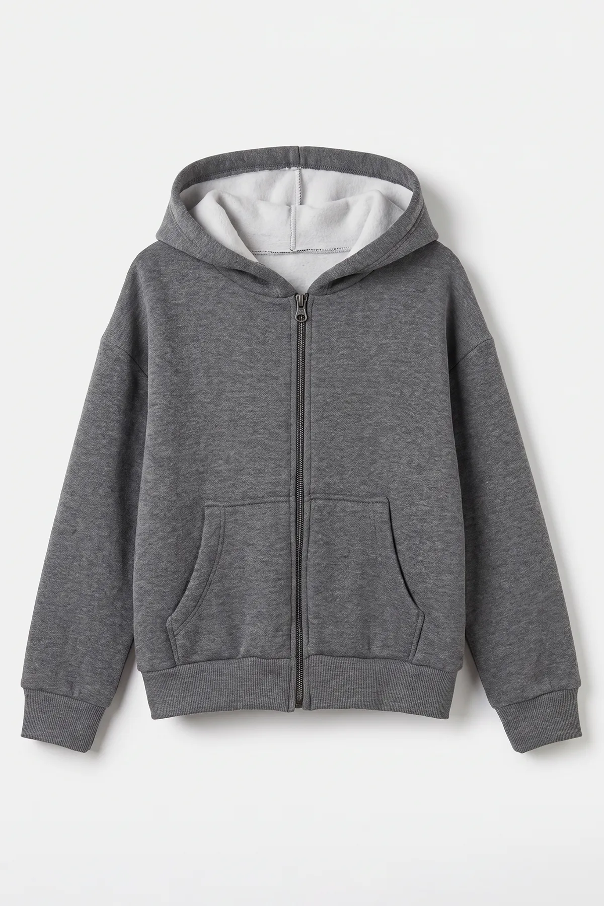 Füme (5-12 Yaş) Baskısız Fermuarlı Kapüşonlu 3 ip Şardonlu Erkek Çocuk Sweatshirt 483578