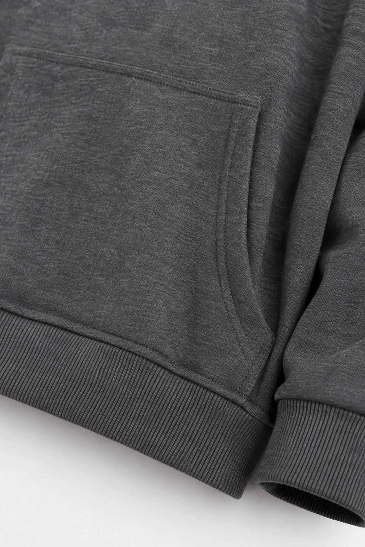 Füme (5-12 Yaş) Baskısız Kapüşonlu 3 İp Şardonlu Erkek Çocuk Sweatshirt 481765