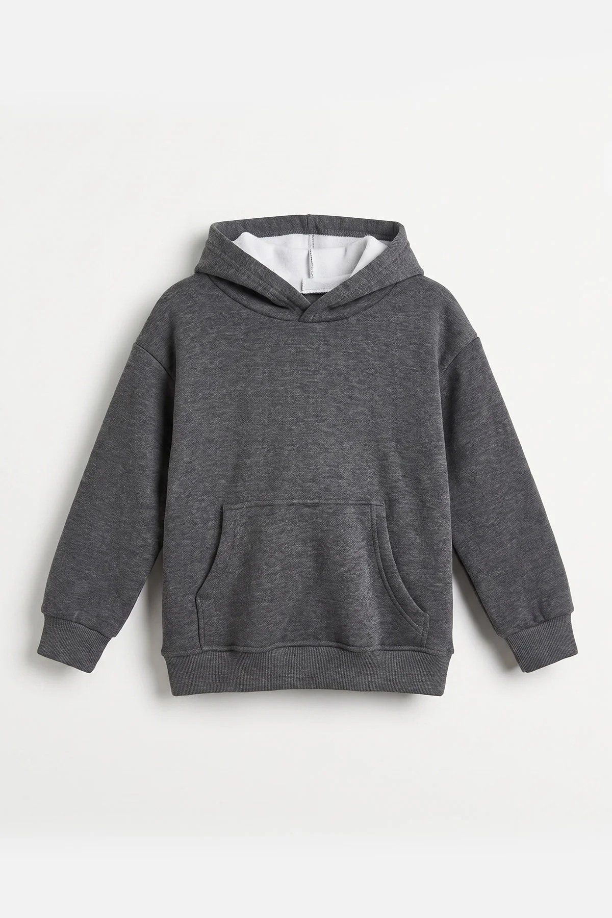 Füme (5-12 Yaş) Baskısız Kapüşonlu 3 İp Şardonlu Erkek Çocuk Sweatshirt 481765