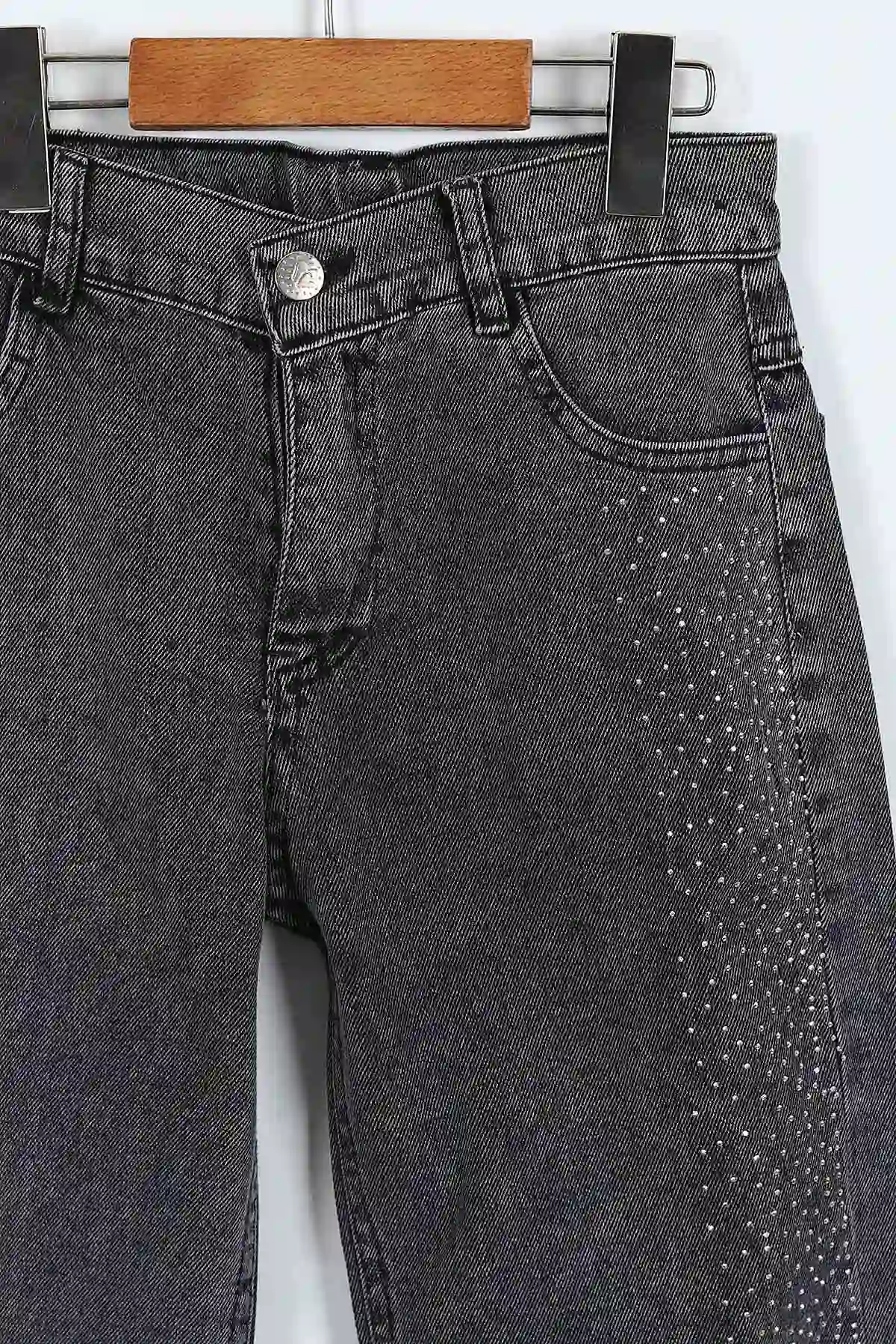 Füme (6-10 Yaş) Taş   Baskılı Bol Paça Kız Çocuk Kot Pantolon 415232