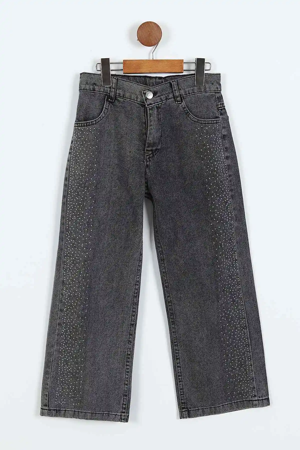Füme (6-10 Yaş) Taş   Baskılı Bol Paça Kız Çocuk Kot Pantolon 415232