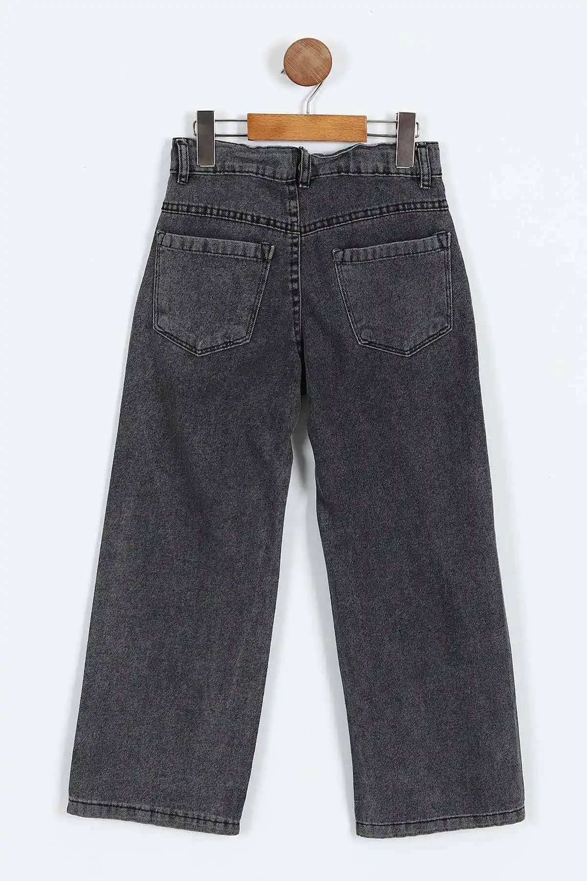 Füme (6-10 Yaş) Taşlı Fiyonk Baskılı Bol Paça Kız Çocuk Kot Pantolon 397867