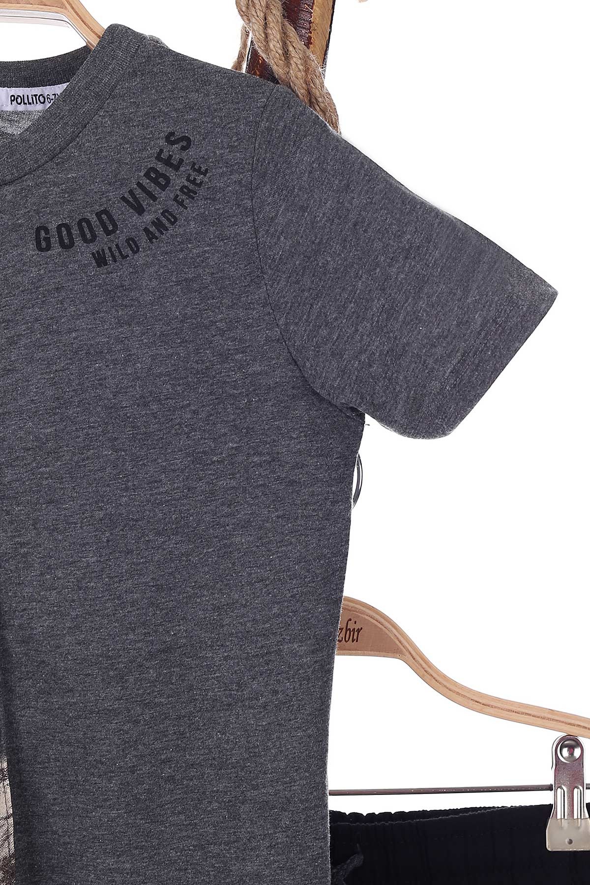 Füme (6-9 Yaş) Good Vıbes Baskılı Penye Şortlu Erkek Çocuk Takım 164604