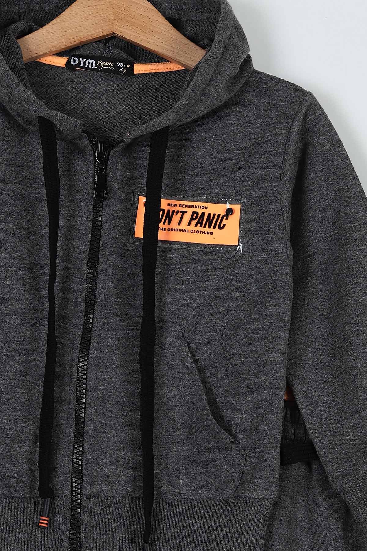 Füme (7-10 Yaş) Dont Panic Baskılı Kapüşonlu Fermuarlı Erkek Çocuk Takım 195233