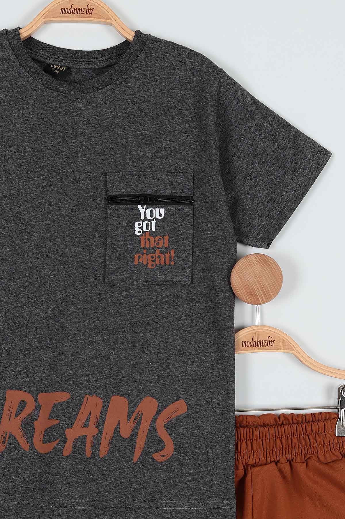 Füme (7-10 Yaş) Dreams Baskılı Cepli Fermuar Detaylı Erkek ÇocukTakım 186349