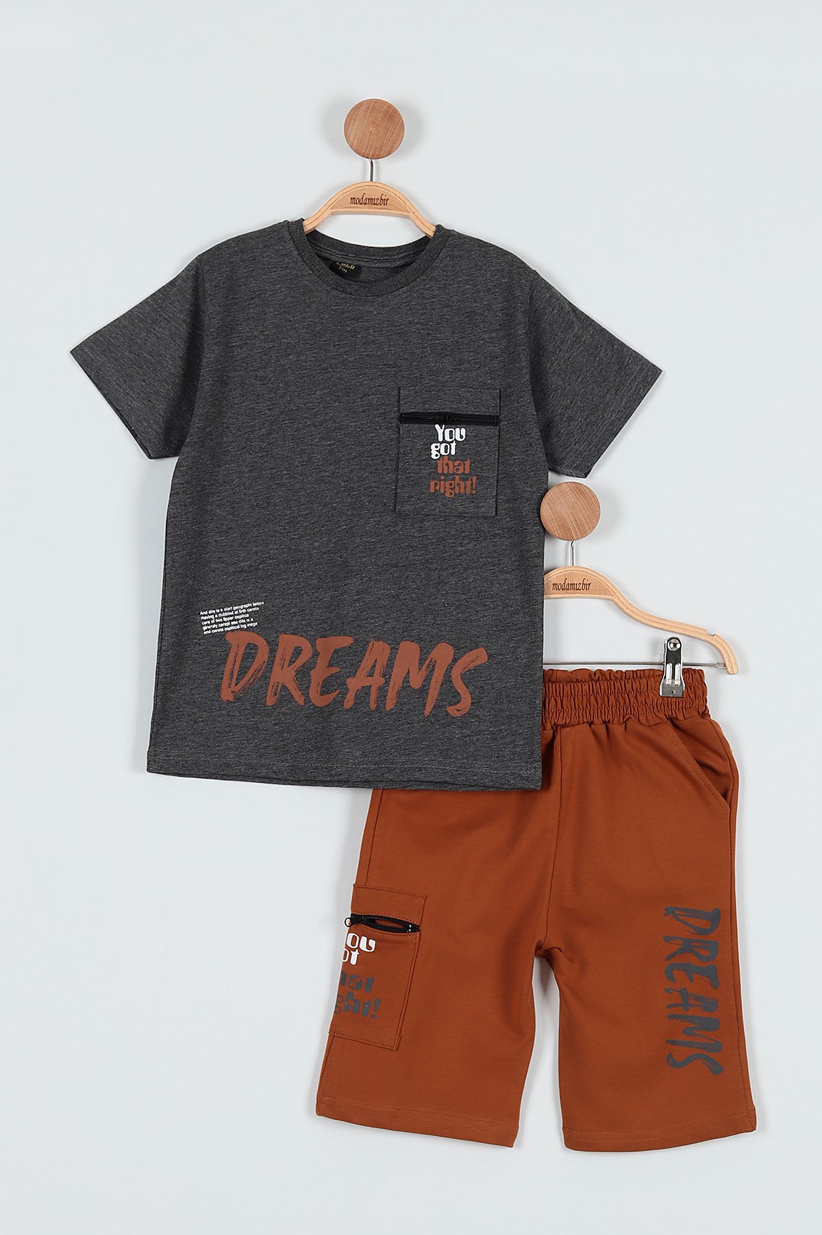 Füme (7-10 Yaş) Dreams Baskılı Cepli Fermuar Detaylı Erkek ÇocukTakım 186349