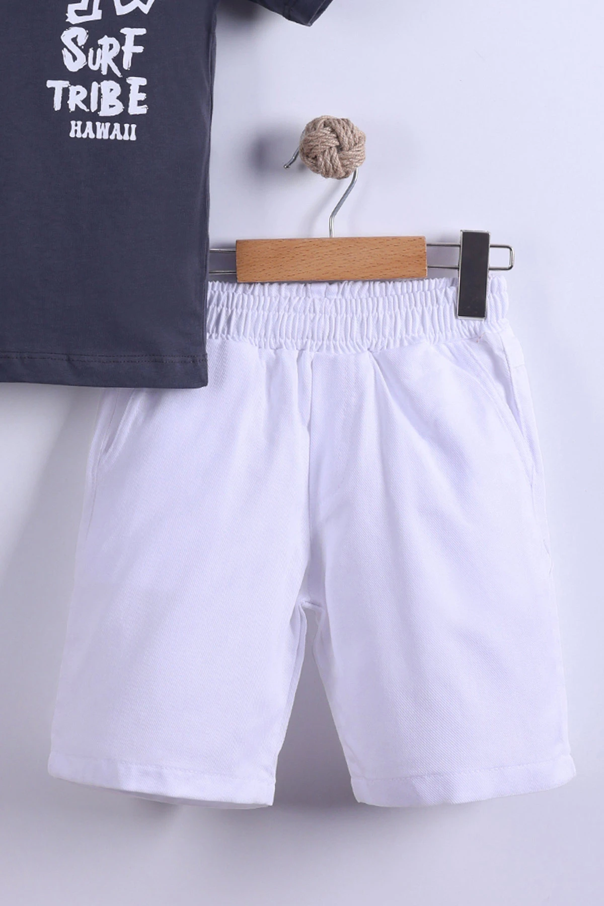 Füme (7-11 Yaş) Surf Tribe Baskılı Gömlek Yaka Tişörtlü   Gabardin  Şortlu Erkek Çocuk Yazlık Takım 441760