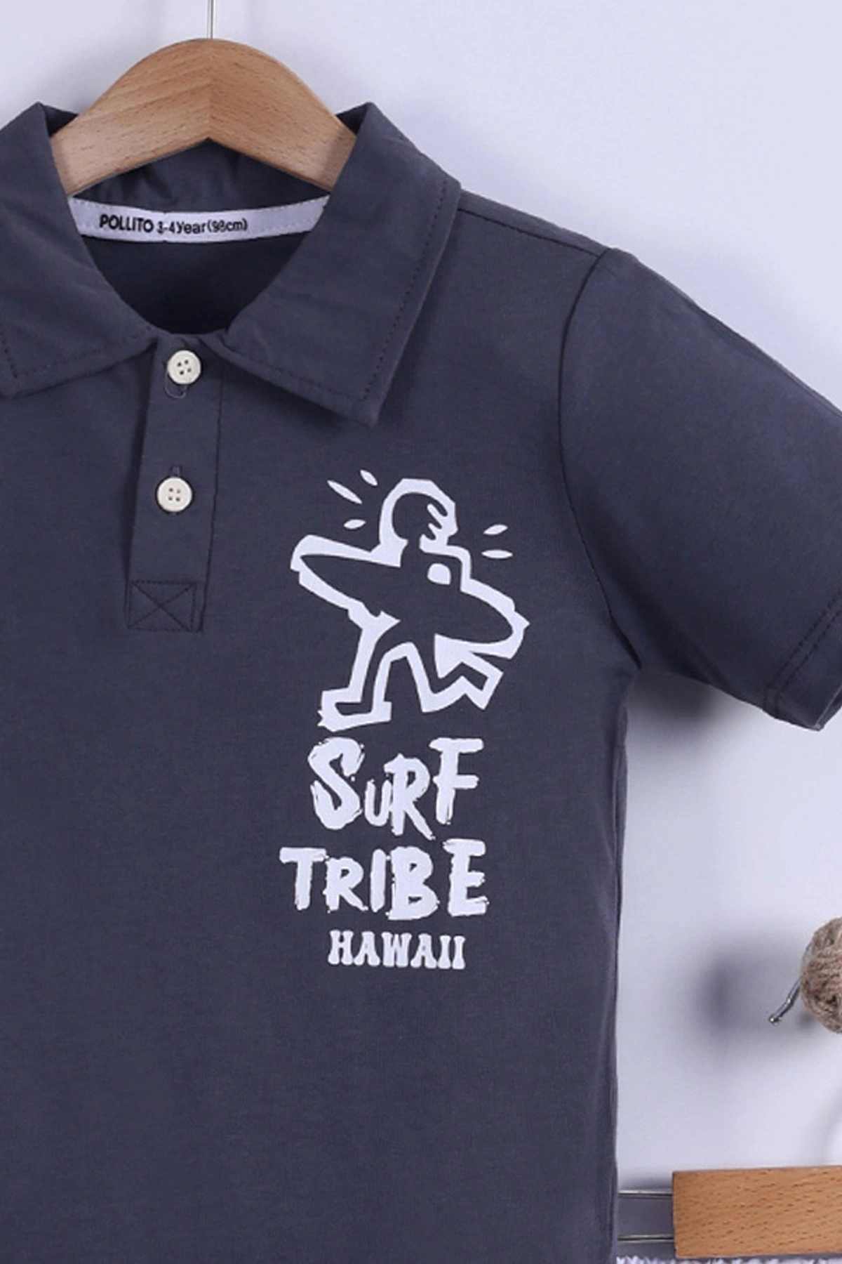 Füme (7-11 Yaş) Surf Tribe Baskılı Gömlek Yaka Tişörtlü   Gabardin  Şortlu Erkek Çocuk Yazlık Takım 441760