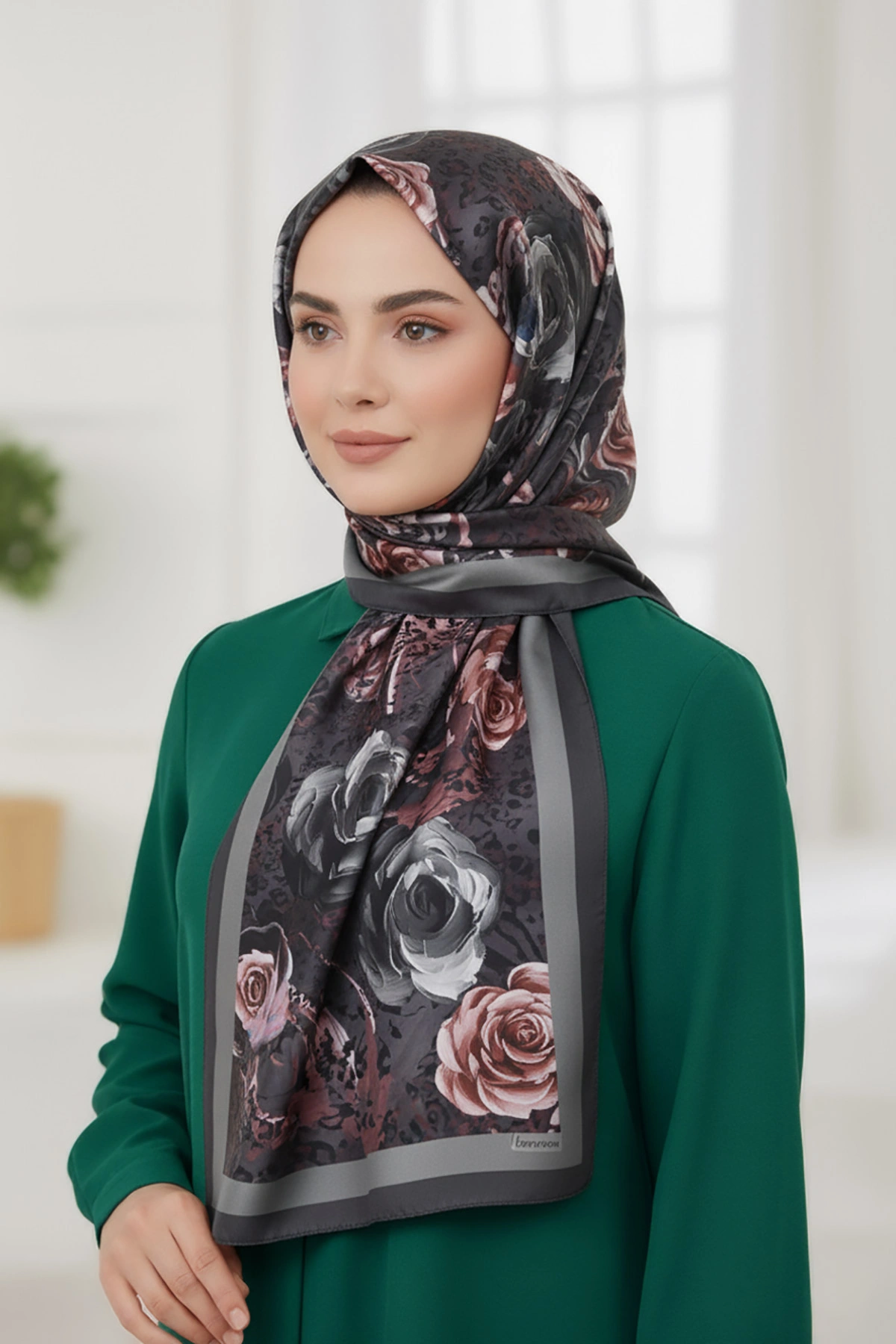 Füme 75x180 Cm Our Fashion Dijital Baskılı Desenli Soft Şal 408631